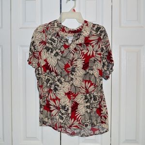 Red and Cream, Floral Button Up.